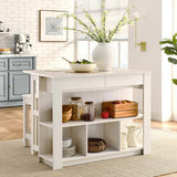 Meadowbrook White Maple 3-Piece Kitchen Island and Stool Set - Ornate Home