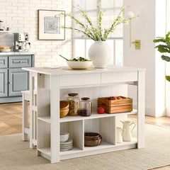 Meadowbrook White Maple 3-Piece Kitchen Island and Stool Set - Ornate Home