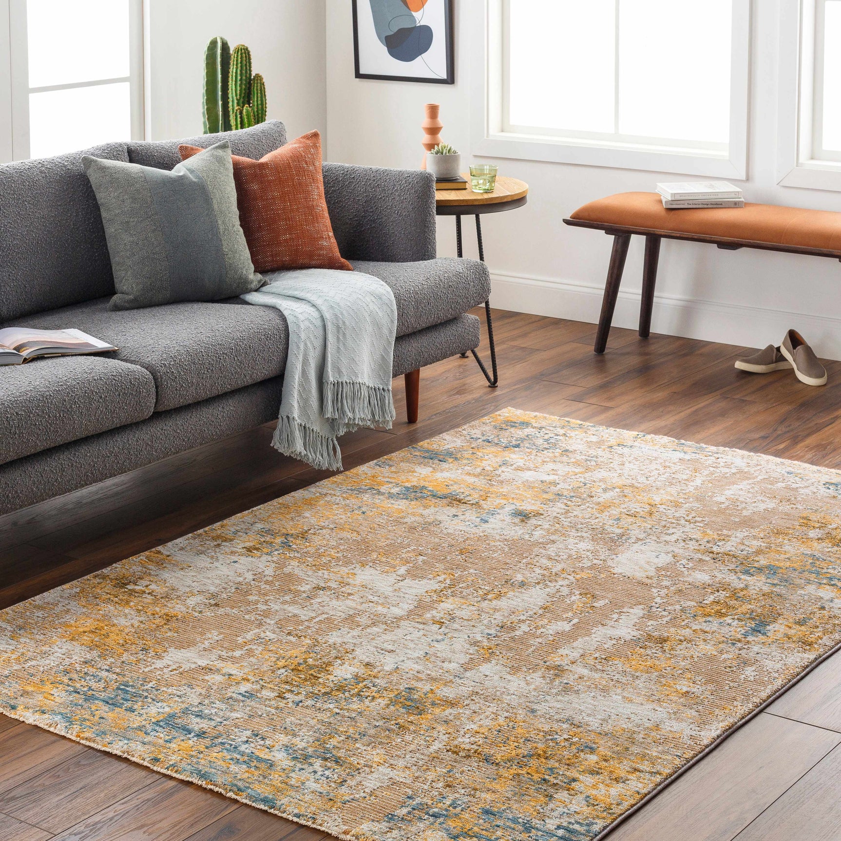 Meads Abstract Mustard Luxe Rug - Ornate Home