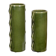Meander Green Vases (Set of 2) - Ornate Home