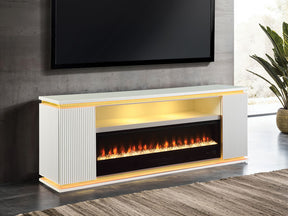 Medea White 71" TV Stand w/ Electric Fireplace - Ornate Home