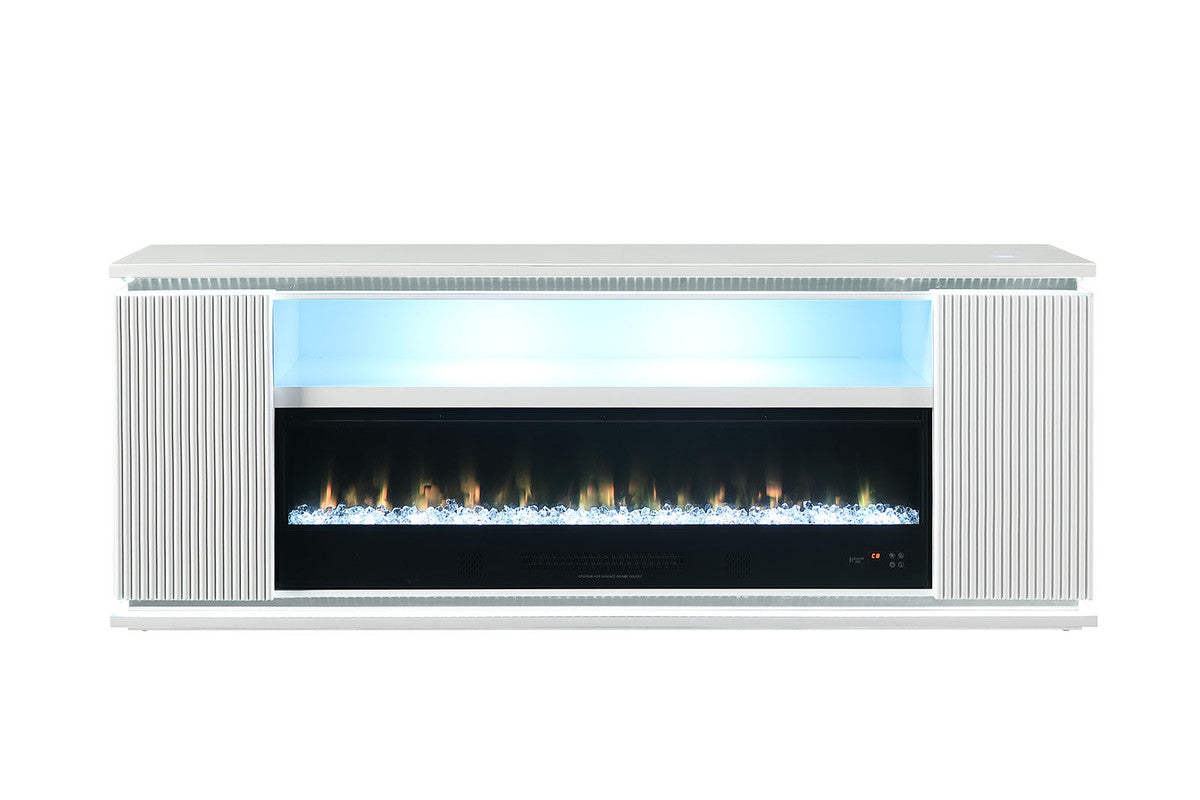 Medea White 71" TV Stand w/ Electric Fireplace - Ornate Home