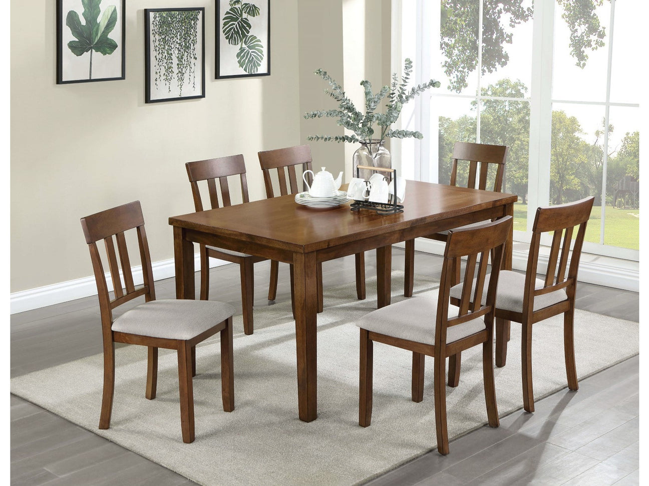 Medford Walnut/Beige 7 Pc. Dining Room Set - Ornate Home