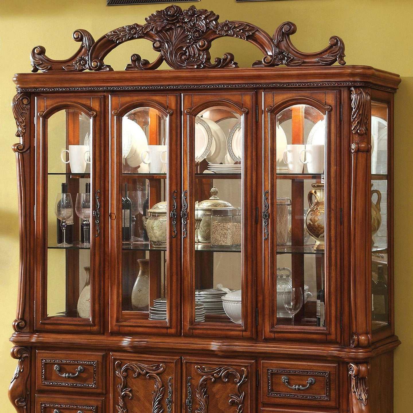 Medieve Antique Oak Curio/Hutch Buffet - Ornate Home