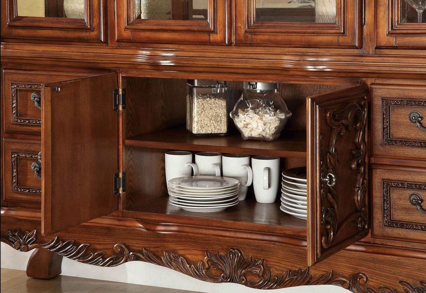 Medieve Antique Oak Curio/Hutch Buffet - Ornate Home