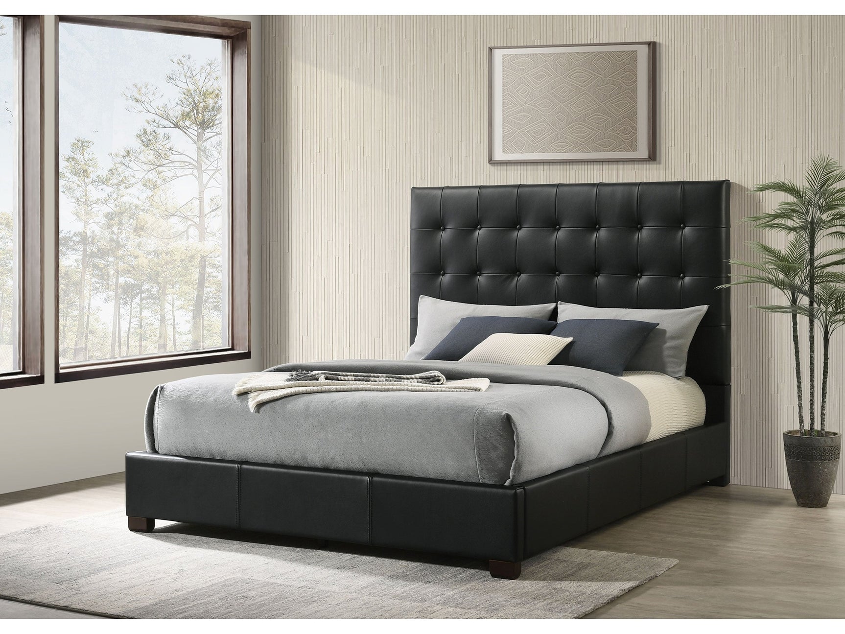 Medley Black Genuine Leather Eastern King Platform Bed - Ornate Home