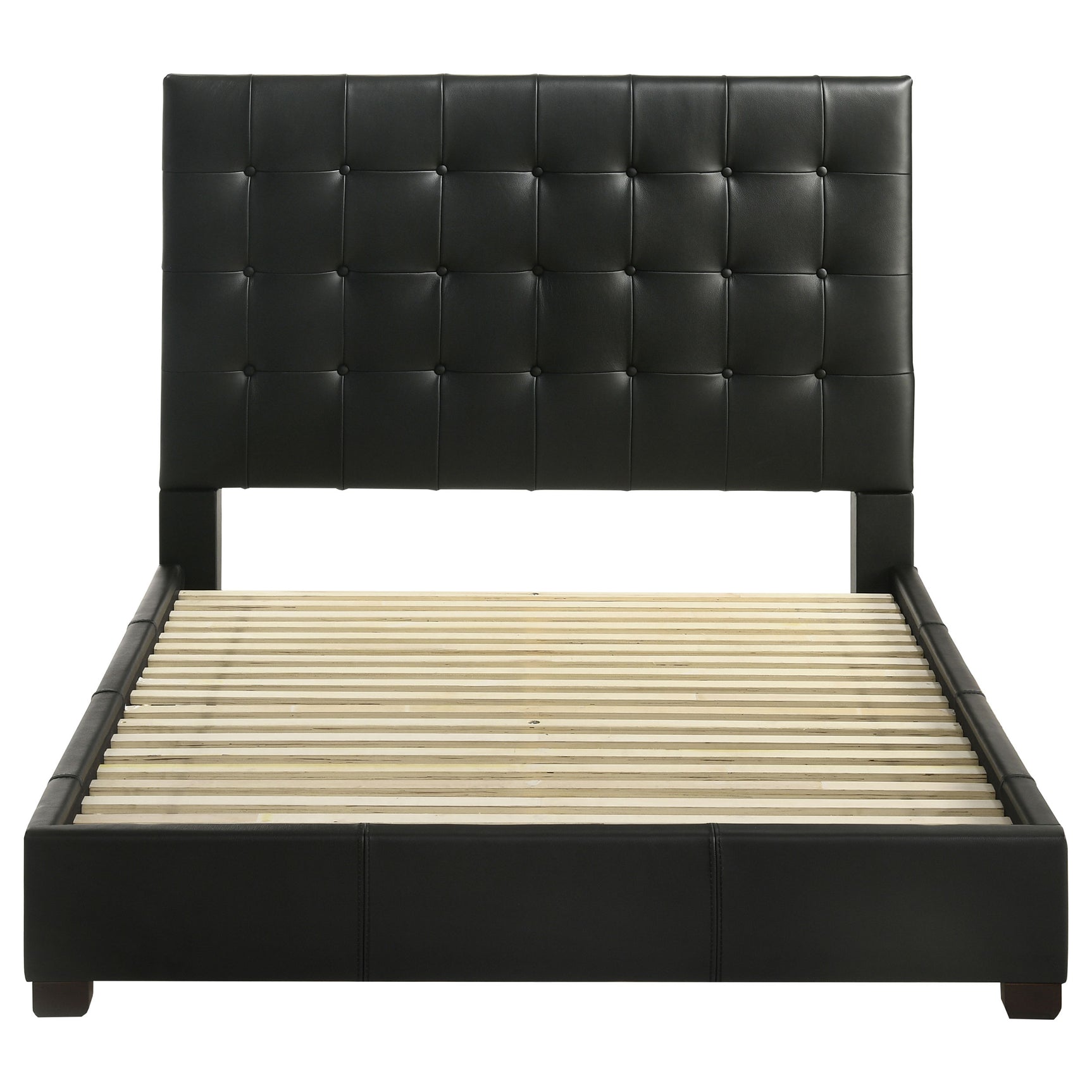 Medley Black Genuine Leather Queen Panel Platform Bed - Ornate Home
