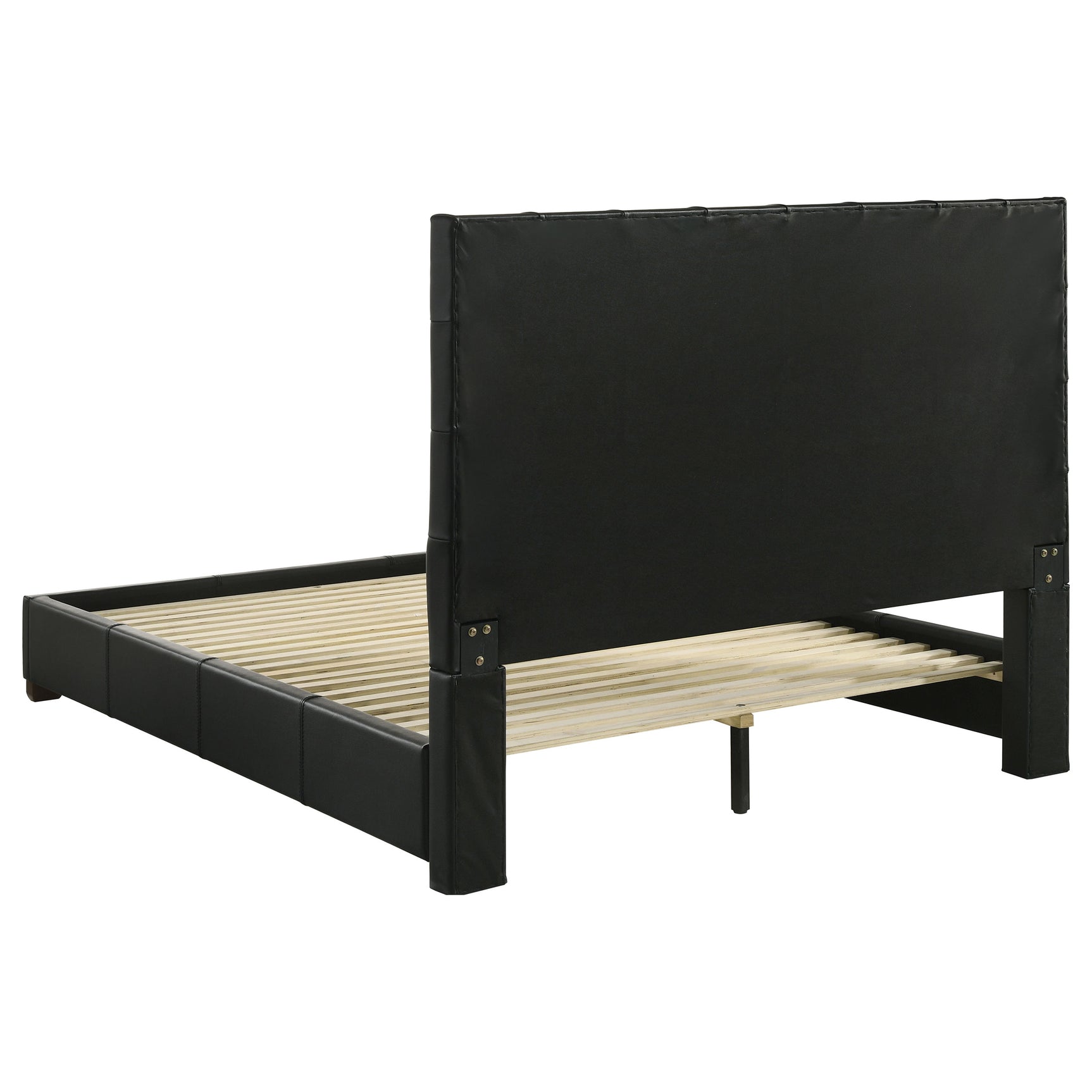 Medley Black Genuine Leather Queen Panel Platform Bed - Ornate Home