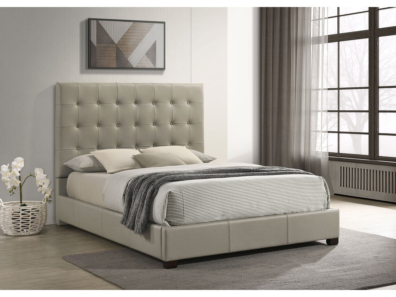 Medley Tan Genuine Leather Queen Panel Platform Bed - Ornate Home