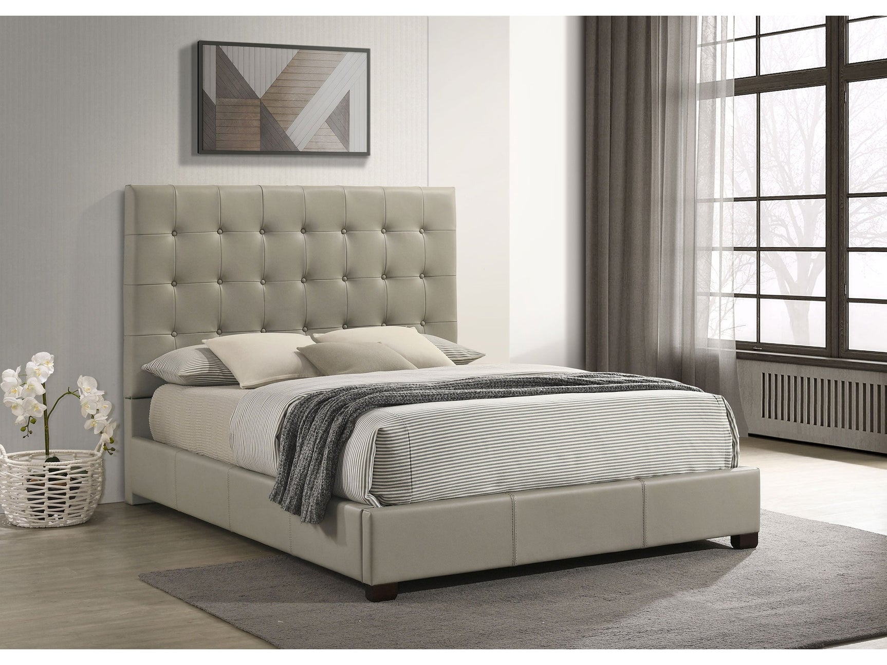 Medley Tan Genuine Leather Queen Panel Platform Bed - Ornate Home