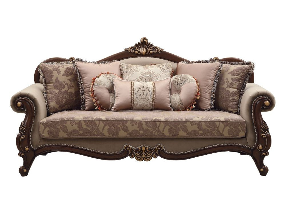 Mehadi Sofa with 8 Pillows in Walnut 50690 - Ornate Home