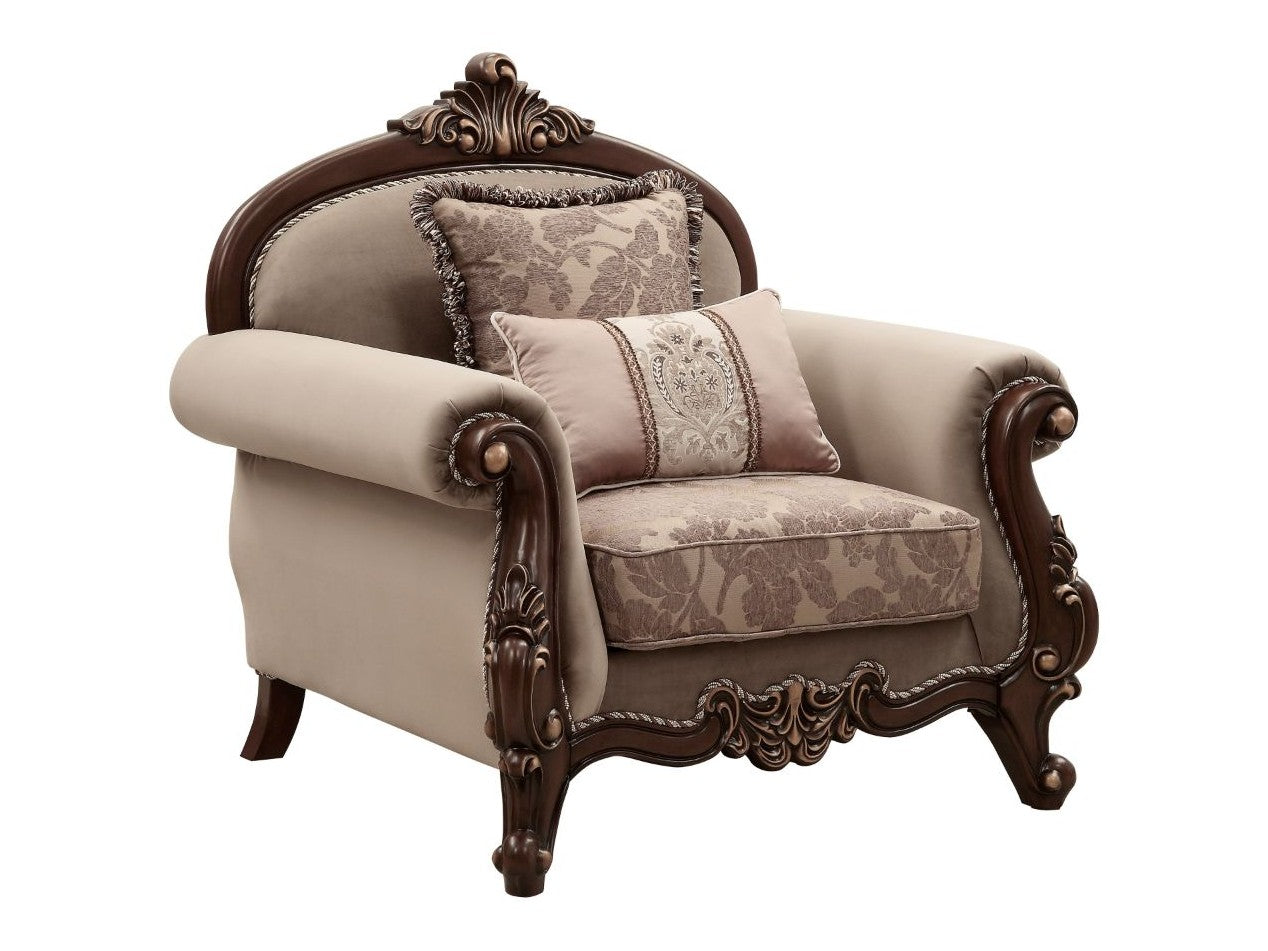 Mehadi Velvet & Walnut Chair & 2 Pillows - Ornate Home