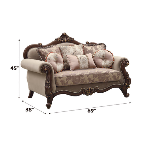 Mehadi Velvet & Walnut Loveseat w/6 Pillows - Ornate Home