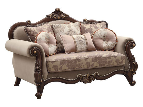 Mehadi Velvet & Walnut Loveseat w/6 Pillows - Ornate Home