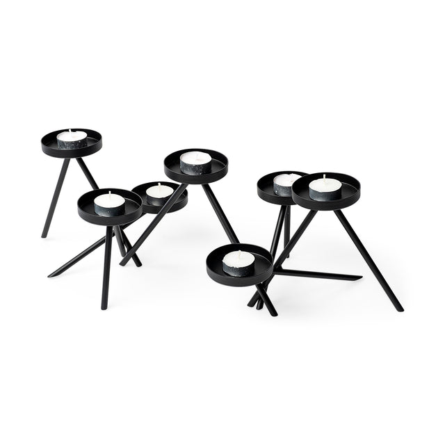 Meira Black Metal Seven Votive Table Candle Holder - Ornate Home