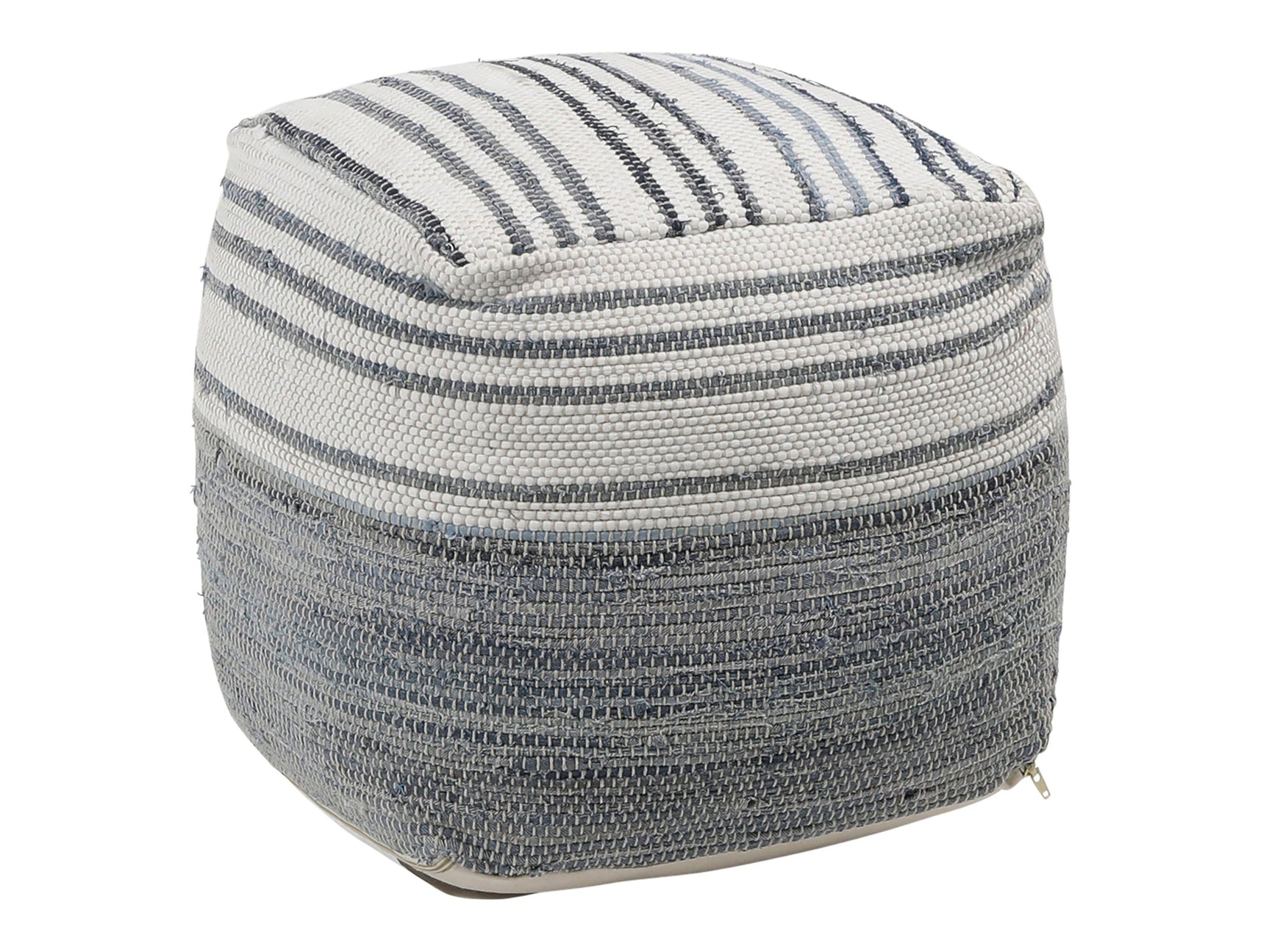 Meira Denim Blue/White Pouf - Ornate Home