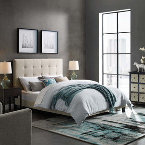 Melanie Beige Tufted Button Upholstered Fabric Full Platform Bed - Ornate Home