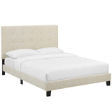 Melanie Beige Tufted Button Upholstered Fabric Full Platform Bed - Ornate Home