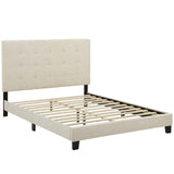 Melanie Beige Tufted Button Upholstered Fabric Full Platform Bed - Ornate Home