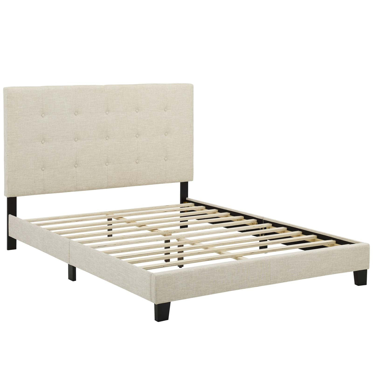 Melanie Beige Tufted Button Upholstered Fabric Full Platform Bed - Ornate Home
