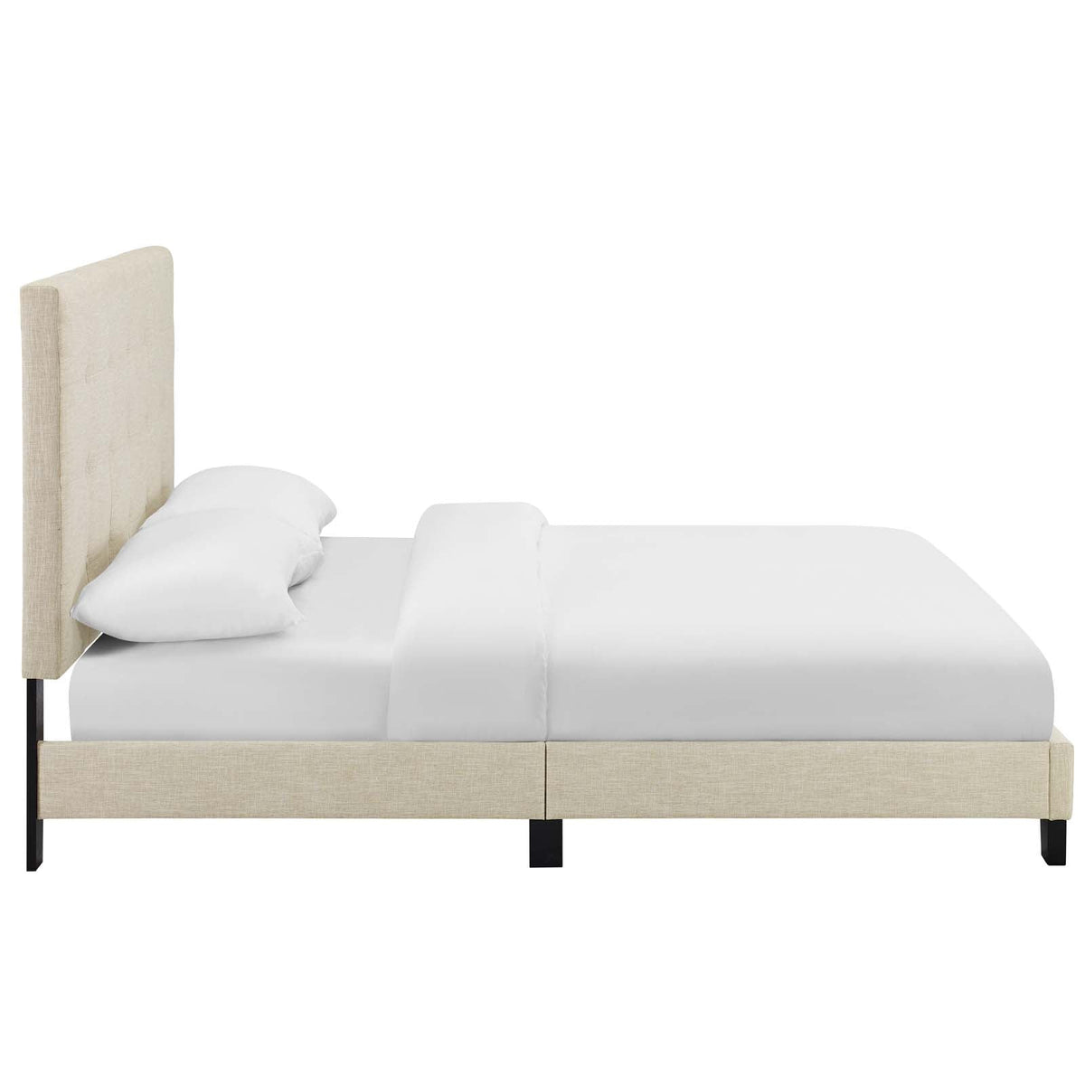 Melanie Beige Tufted Button Upholstered Fabric Full Platform Bed - Ornate Home
