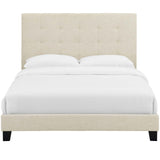 Melanie Beige Tufted Button Upholstered Fabric Full Platform Bed - Ornate Home