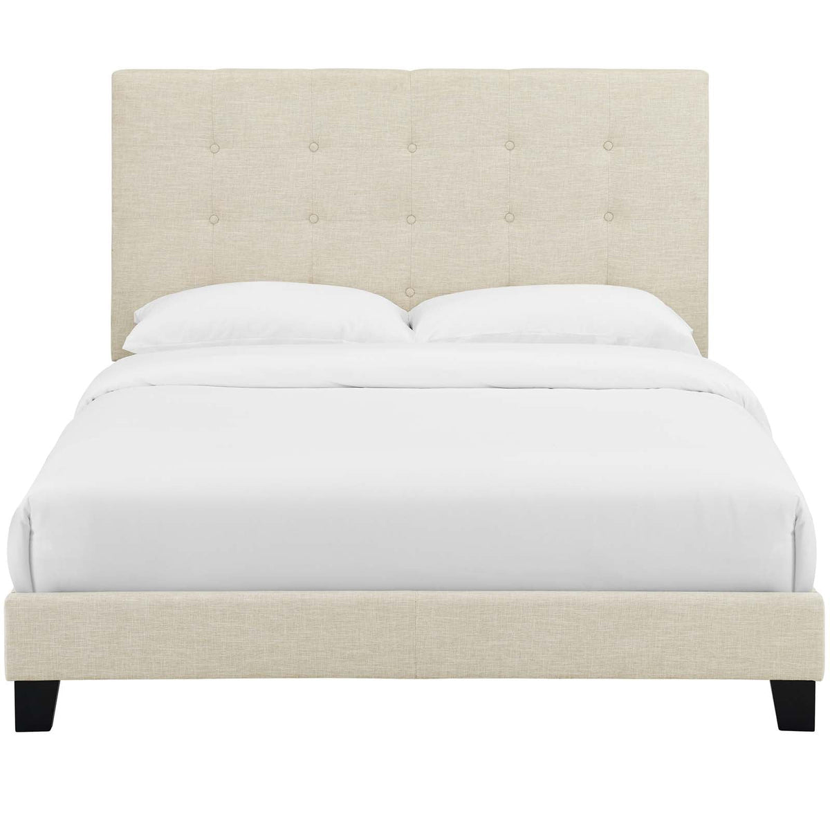 Melanie Beige Tufted Button Upholstered Fabric Full Platform Bed - Ornate Home