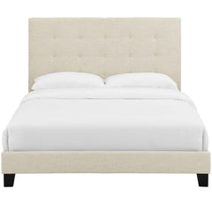 Melanie Beige Tufted Button Upholstered Fabric Full Platform Bed - Ornate Home