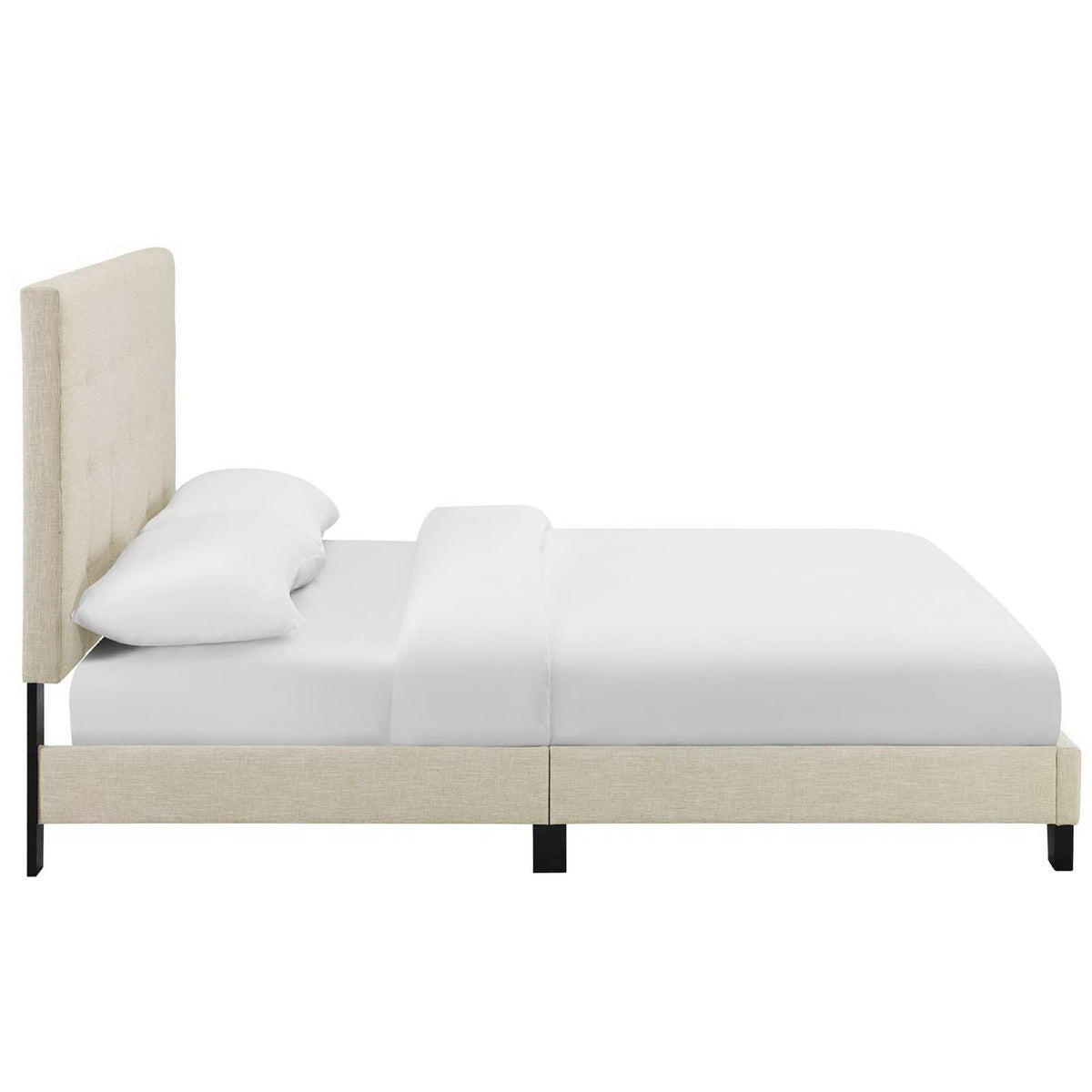 Melanie Beige Tufted Button Upholstered Fabric Queen Platform Bed - Ornate Home