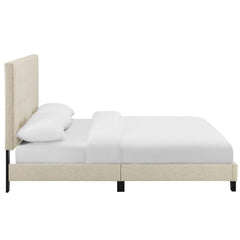 Melanie Beige Tufted Button Upholstered Fabric Queen Platform Bed - Ornate Home