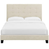 Melanie Beige Tufted Button Upholstered Fabric Queen Platform Bed - Ornate Home