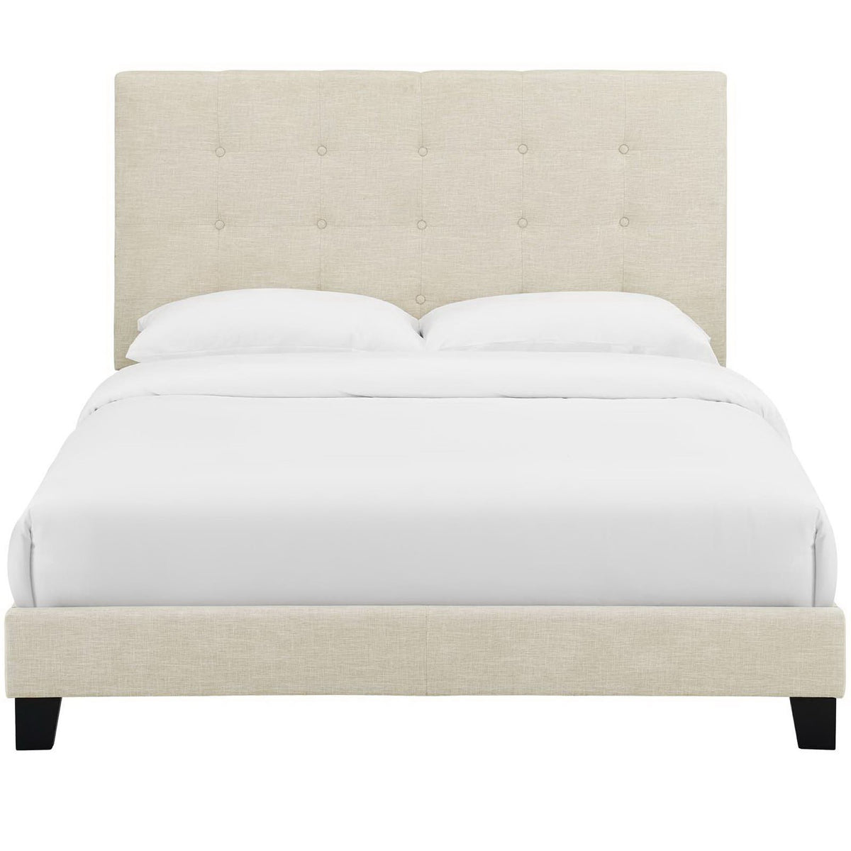 Melanie Beige Tufted Button Upholstered Fabric Queen Platform Bed - Ornate Home