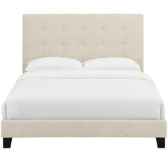 Melanie Beige Tufted Button Upholstered Fabric Queen Platform Bed - Ornate Home