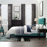 Melanie Teal Tufted Button Upholstered Fabric Queen Platform Bed - Ornate Home