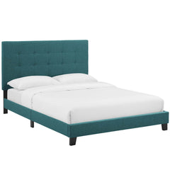 Melanie Teal Tufted Button Upholstered Fabric Queen Platform Bed - Ornate Home