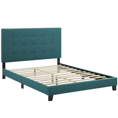 Melanie Teal Tufted Button Upholstered Fabric Queen Platform Bed - Ornate Home