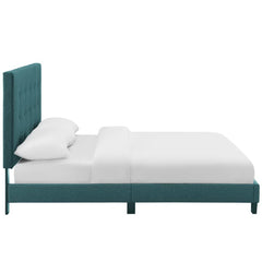 Melanie Teal Tufted Button Upholstered Fabric Queen Platform Bed - Ornate Home