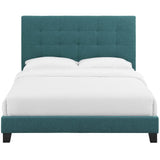 Melanie Teal Tufted Button Upholstered Fabric Queen Platform Bed - Ornate Home