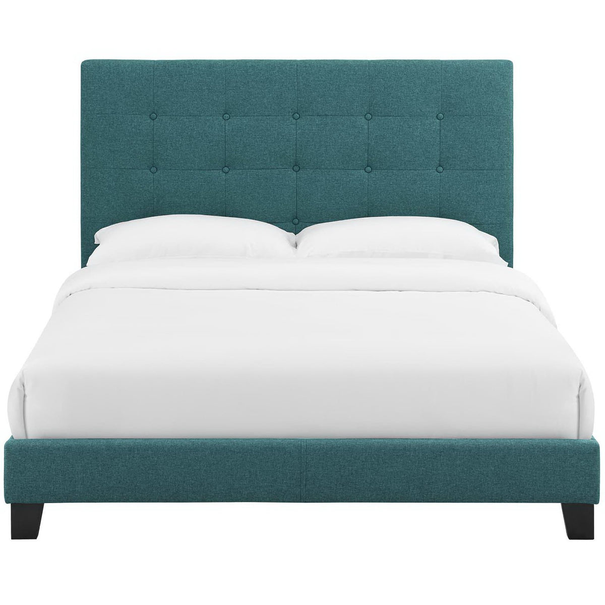 Melanie Teal Tufted Button Upholstered Fabric Queen Platform Bed - Ornate Home