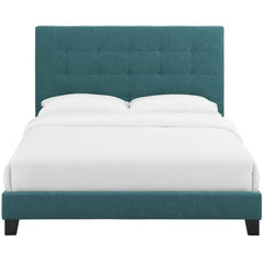 Melanie Teal Tufted Button Upholstered Fabric Queen Platform Bed - Ornate Home