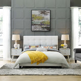 Melanie White Tufted Button Upholstered Fabric Full Platform Bed - Ornate Home