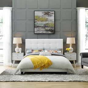 Melanie White Tufted Button Upholstered Fabric Full Platform Bed - Ornate Home