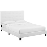 Melanie White Tufted Button Upholstered Fabric Full Platform Bed - Ornate Home