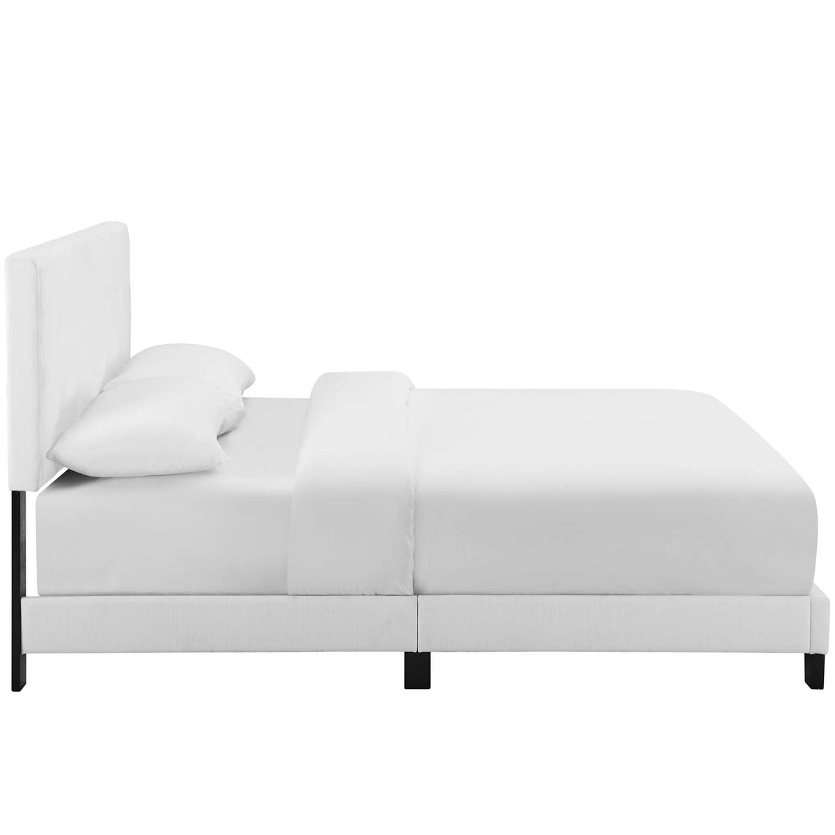 Melanie White Tufted Button Upholstered Fabric Full Platform Bed - Ornate Home
