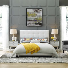Melanie White Tufted Button Upholstered Fabric Queen Platform Bed - Ornate Home