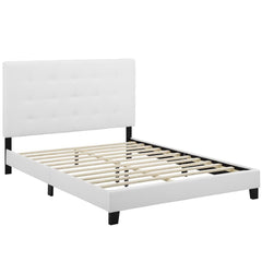 Melanie White Tufted Button Upholstered Fabric Queen Platform Bed - Ornate Home