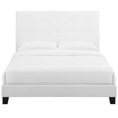 Melanie White Tufted Button Upholstered Fabric Queen Platform Bed - Ornate Home