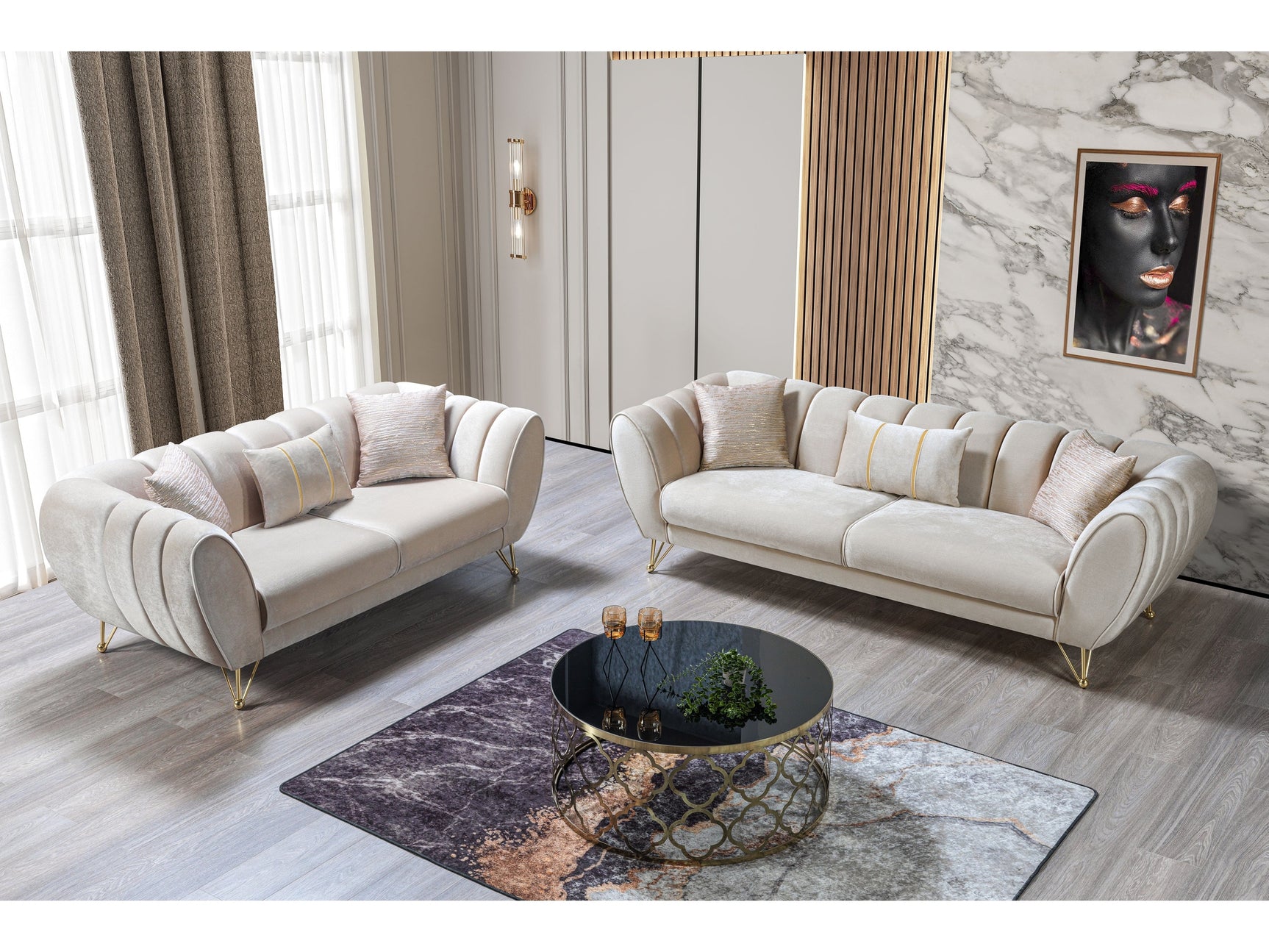 Melissa Ivory Velvet Sofa & Loveseat - Ornate Home