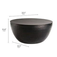 Mella Black 32 Inch Metal Hammered Coffee Table - Ornate Home