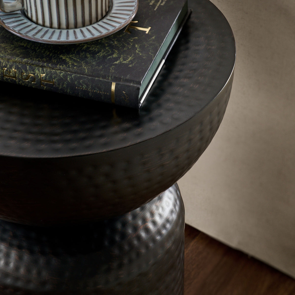 Mella Black Metal Hammered Side Table - Ornate Home